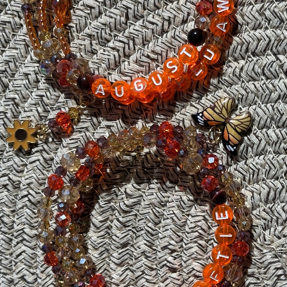Taylor Swift coil Bracelet pair August and Swiftie theme in fall color crystal - Picture 3 of 8